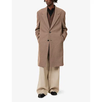 Acne Studios Mens Multi Brown Houndstooth Notched-lapel Wool Coat In Multi