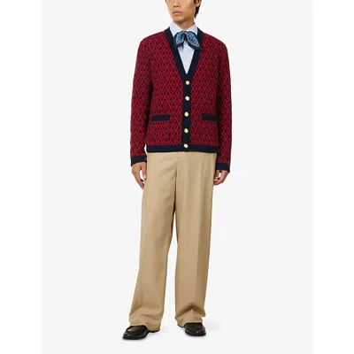 Valentino Toute La V Jacquard Wool Cardigan In Red