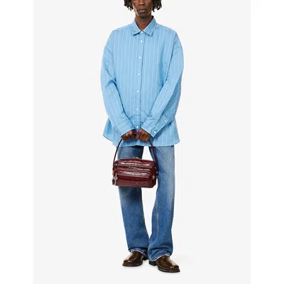 Acne Studios Striped Long Sleeve Button Up Shirt In Blue