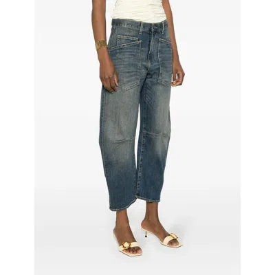 Nili Lotan Shon Barrel Jeans In Classic Wash In Blue