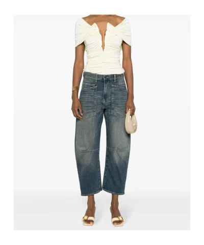 Nili Lotan Shon Barrel Jeans In Classic Wash In Blue