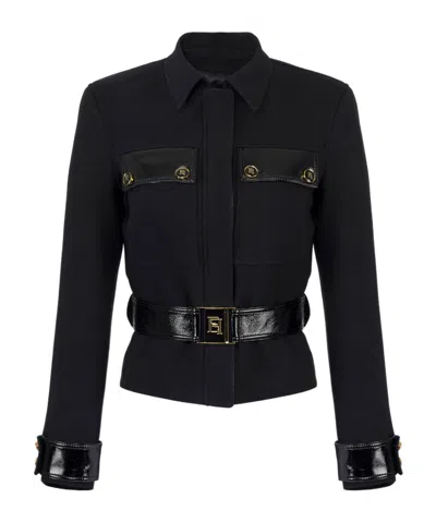 Elisabetta Franchi Belted Jacket Logo Buttons In Black