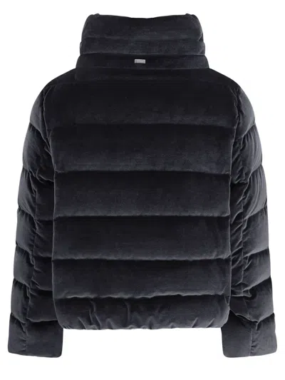 Herno Velvet Quilted Drawstring High Collar Jacket In Black