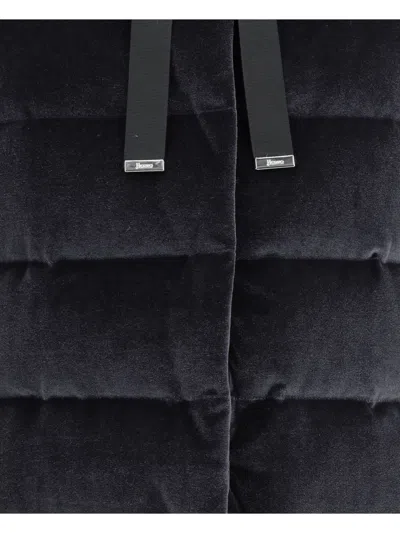 Herno Velvet Quilted Drawstring High Collar Jacket In Black