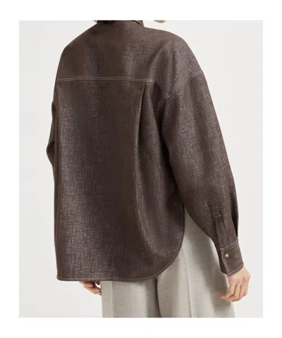 Brunello Cucinelli Cotton Blend Shirt Metallic Finish In Brown