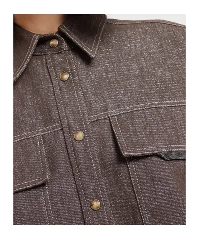 Brunello Cucinelli Cotton Blend Shirt Metallic Finish In Brown