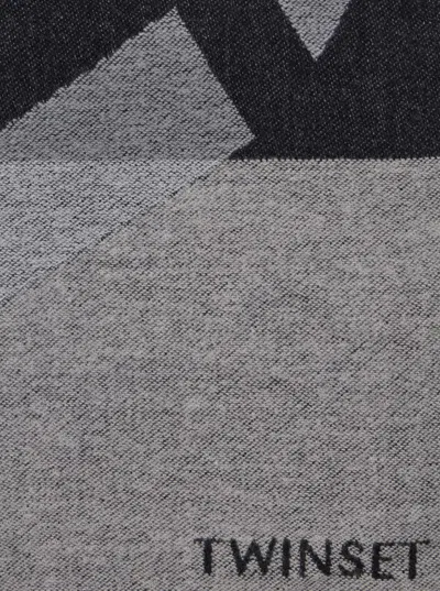 Twinset Geometric-pattern Fringed Scarf In Gray