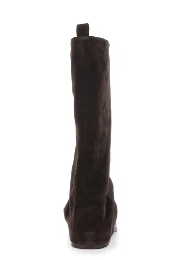 Strategia Slouchy Black Suede Tall Boots With Folded Cuff And Rubber Sole In Brown
