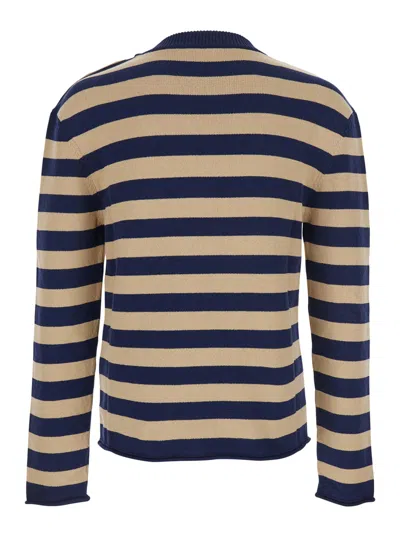 Balmain Striped Sweater With Logo Embroidery In Brown