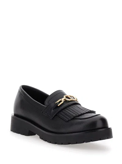 Twinset Twin-set Tassel Loafers With Logo Chain In Black