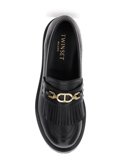 Twinset Twin-set Tassel Loafers With Logo Chain In Black
