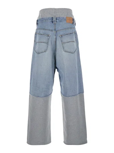 Balenciaga Men Light Blue Jeans With Fleece Inserts And Logo Lettering On The Front In Cotton And De In Gray