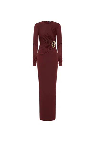 Rebecca Vallance Mischa Embellished Gathered Stretch-jersey Gown In Burgundy
