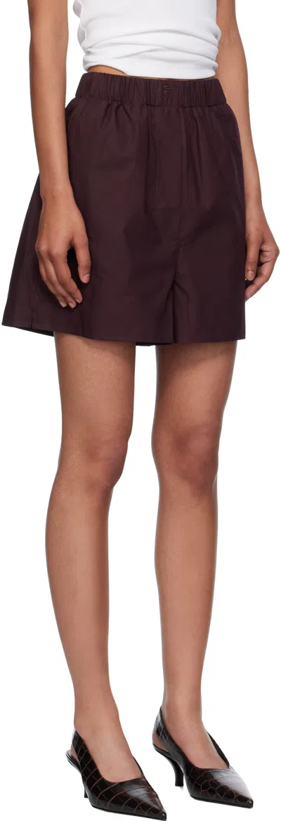 The Frankie Shop Straight Cut Shorts With Elastic Waistband And Back Pocket In Burgundy