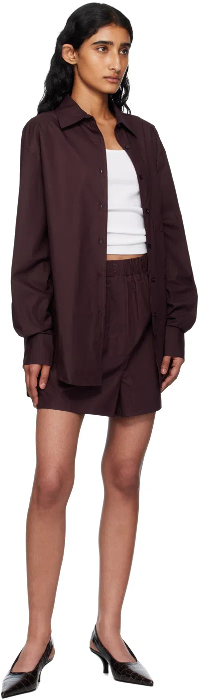 The Frankie Shop Straight Cut Shorts With Elastic Waistband And Back Pocket In Burgundy