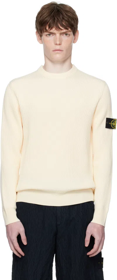 Stone Island Ivory Ribbed Knit Sweater With Crew Neckline In Multi
