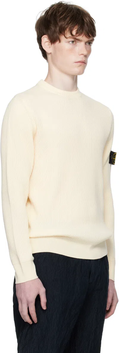 Stone Island Ivory Ribbed Knit Sweater With Crew Neckline In Multi