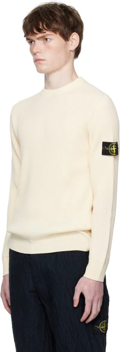 Stone Island Ivory Ribbed Knit Sweater With Crew Neckline In Multi