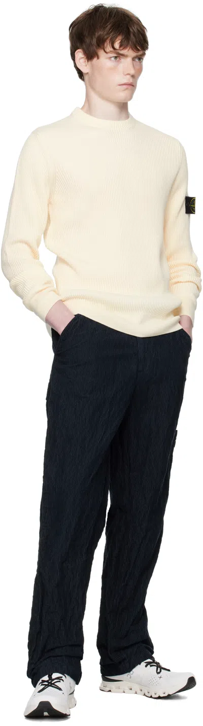 Stone Island Ivory Ribbed Knit Sweater With Crew Neckline In Multi