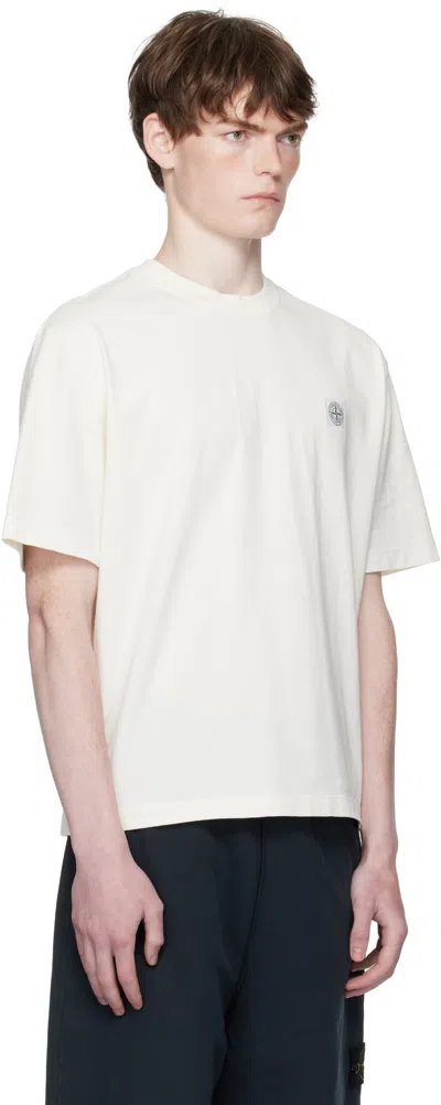 Stone Island Short-sleeved Crew Neck T-shirt With Subtle Emblem Patch In White