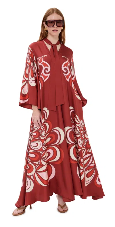 La Doublej La Double J Magnifico Printed Silk-twill Dress In Burgundy