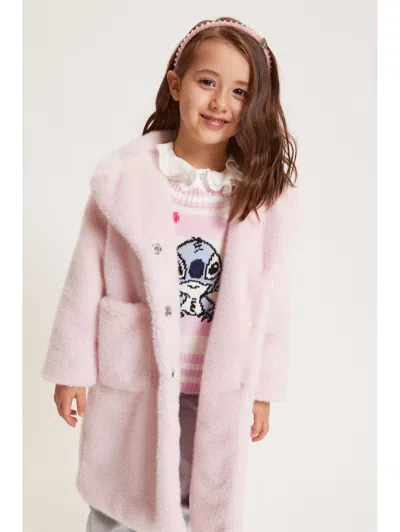 Monnalisa Teddy Coat Buttons In Pink