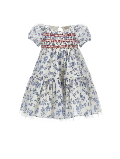 Monnalisa Cotton-silk Floral Dress In Blue