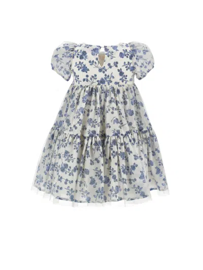 Monnalisa Cotton-silk Floral Dress In Blue