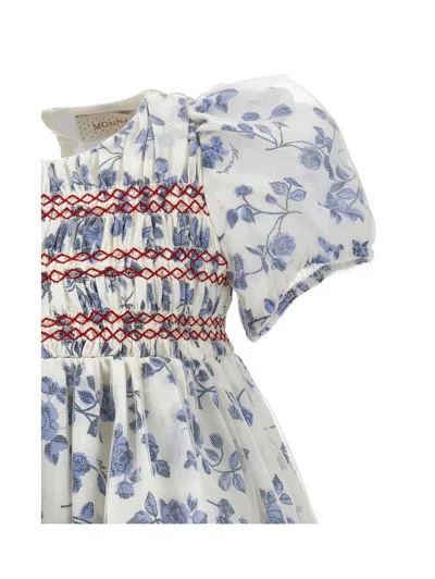 Monnalisa Cotton-silk Floral Dress In Blue