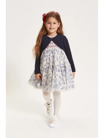 Monnalisa Cotton-silk Floral Dress In Blue