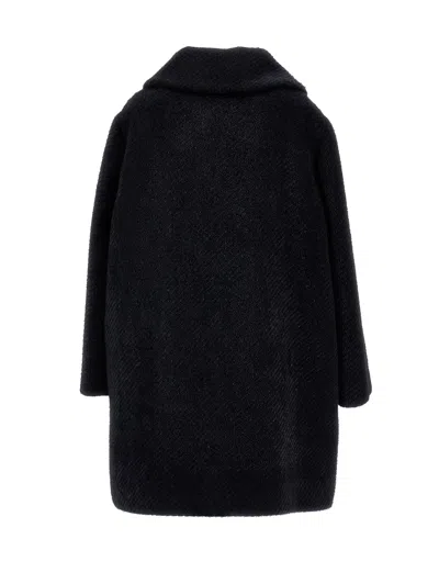 Monnalisa Double-breasted Flower Coat In Black