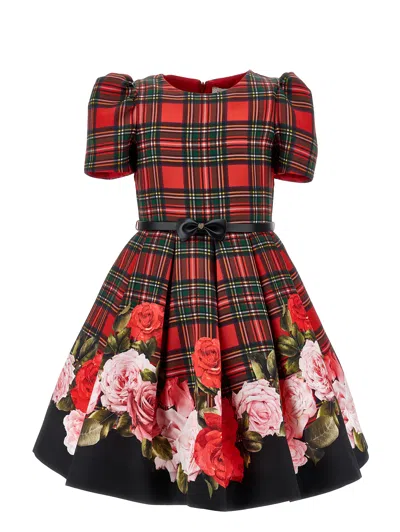 Monnalisa Kids'   Scottish Dress And Roses In Red