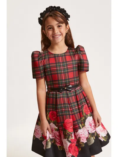Monnalisa Kids'   Scottish Dress And Roses In Red