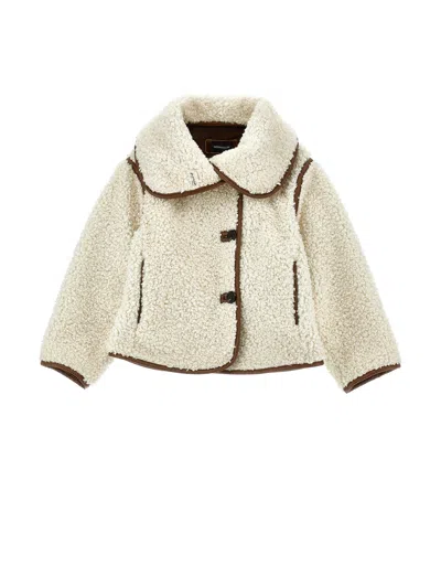 Monnalisa Plush Coat With Buttons In Neutral