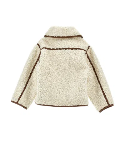 Monnalisa Plush Coat With Buttons In Neutral