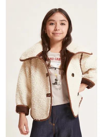 Monnalisa Plush Coat With Buttons In Neutral