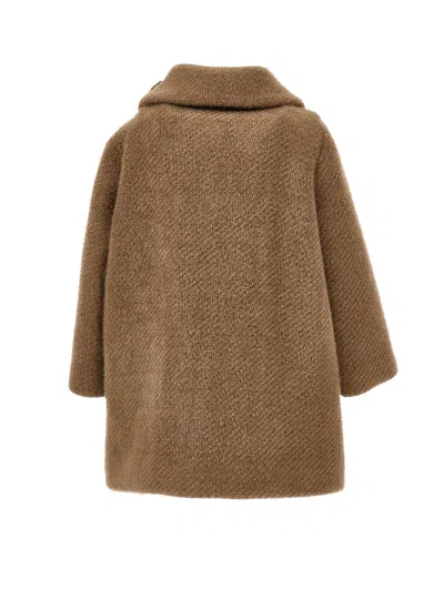 Monnalisa Double-breasted Flower Coat In Brown