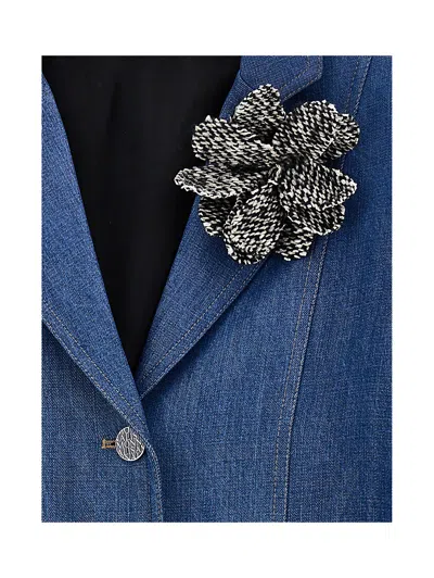 Monnalisa Denim Jacket With Flower Applique In Blue