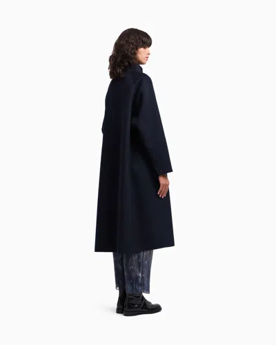 Emporio Armani Mock-neck Wool-blend Coat With Matching Belt In Blue