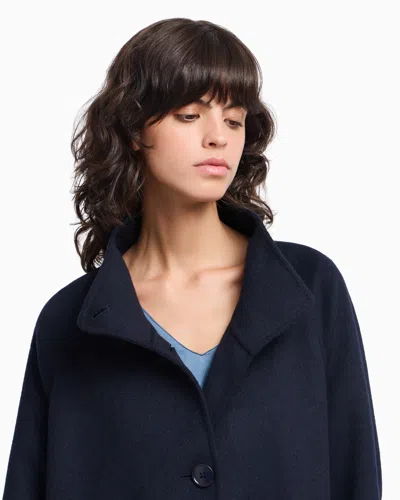 Emporio Armani Mock-neck Wool-blend Coat With Matching Belt In Blue
