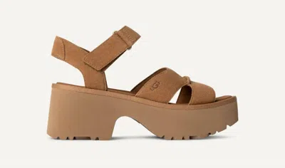Ugg Women's New Heights Ankle Strap Heel Sandal In Chestnut In Pink