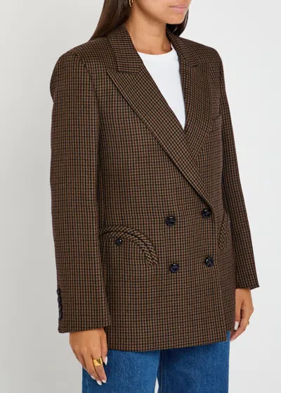 Blazé Milano Double-breasted Jacket With Houndstooth Pattern Blaze In Brown