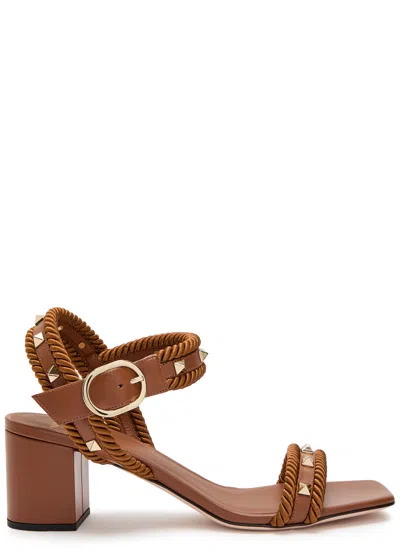 Valentino Garavani Women's Rockstud Leather Sandals In Brown