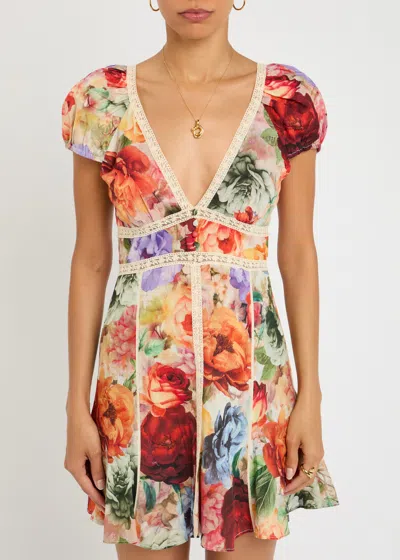 Alice And Olivia Alice + Olivia Rose Floral-print Cotton Mini Dress In Multi