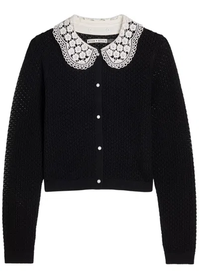 Alice And Olivia Carson Crochet-collar Cardigan In Black