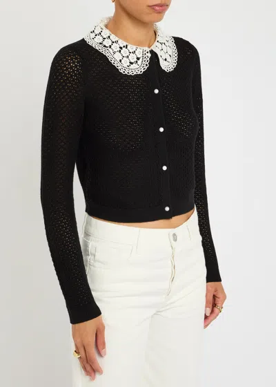 Alice And Olivia Carson Crochet-collar Cardigan In Black