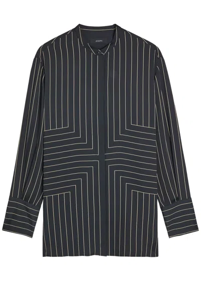 Joseph Athena Geometric Print Silk Blouse In Black