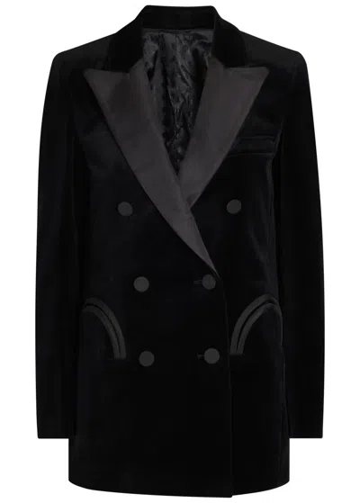 Blazé Milano Blaze Milano Everyday Double-breasted Velvet Blazer In Black