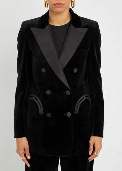 Blazé Milano Blaze Milano Everyday Double-breasted Velvet Blazer In Black