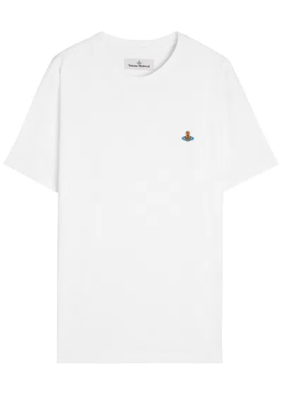 Vivienne Westwood White Crewneck T-shirt With Multicolor Orb Embroidery In Cotton In White